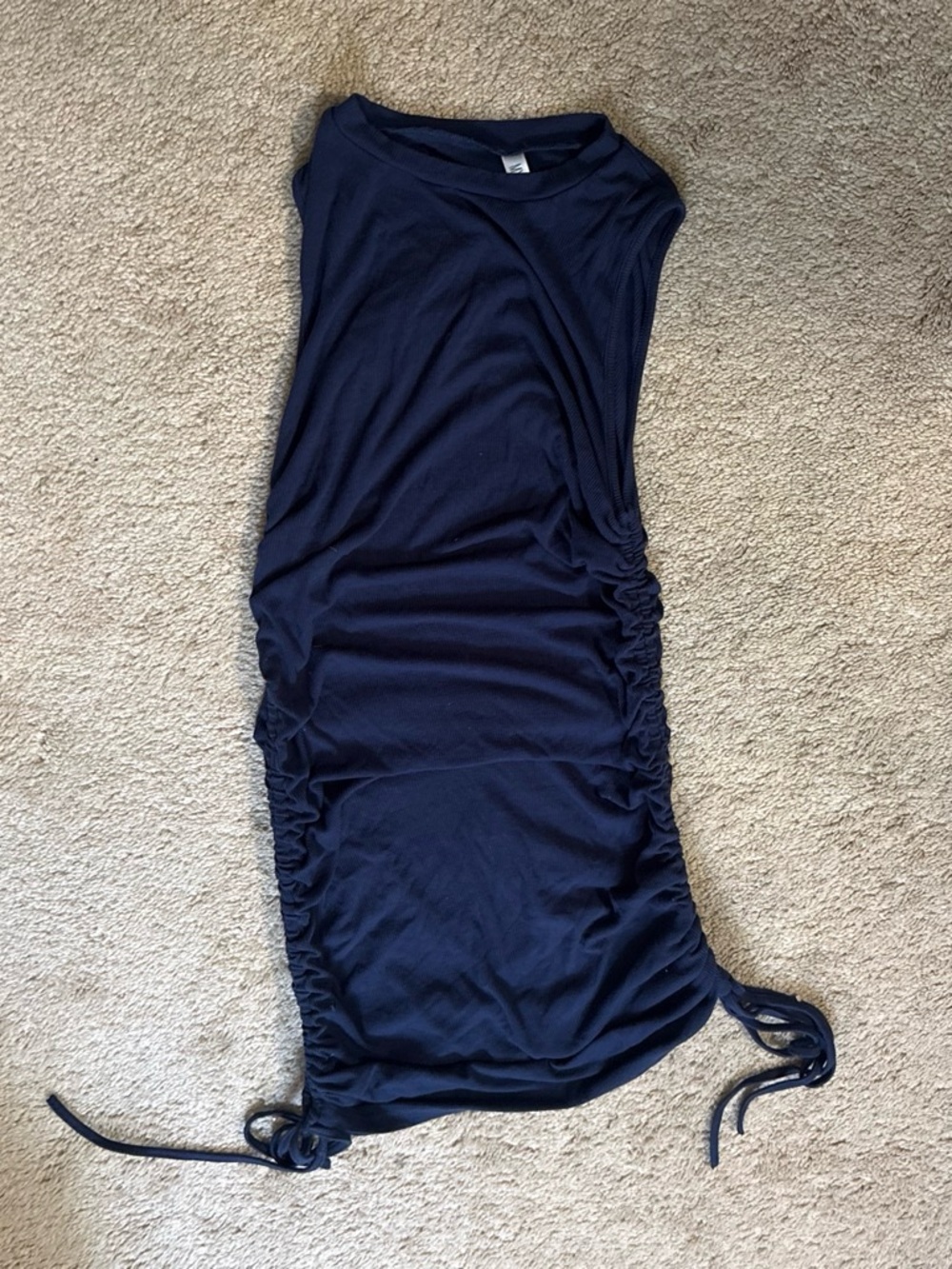 Sleeveless Navy Ruched Side Tie Dress